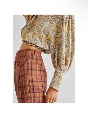 Free People Floral Puff-Sleeve Top in Cream, Yellow and Blue